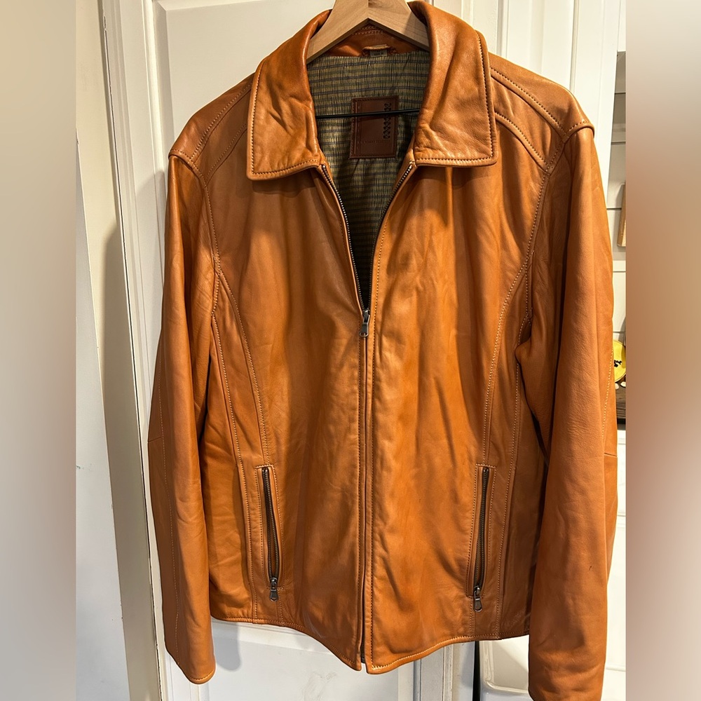 Vertical by Robert Comstock Caramel Lambskin Leather Zip Up Jacket Size